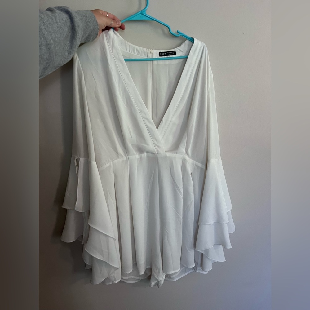 White Plunge Neck Romper